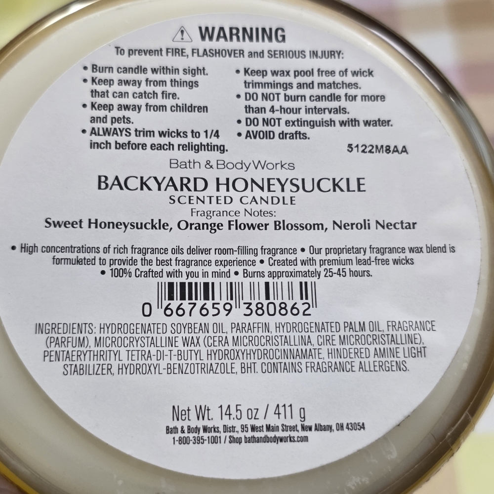 Bath & Body Works Backyard Honeysuckle 3-Wick Candle NEW RARE Design - Picture 5 of 5